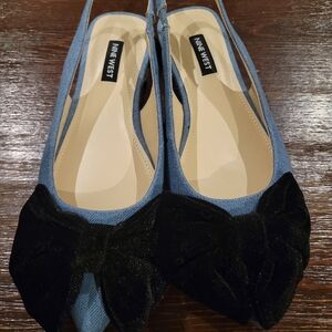 Nine West Blue Slingback Flats with Black Bow